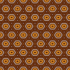 Hexagonal seamless pattern. Mosaic tiles. Geometrical wallpaper. Honeycomb print. Ethnic ornament illustration. Wicker background. Flooring image. Geometric backdrop. Vector artwork.