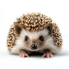 Obraz premium Adorable Hedgehog Close-up: A captivating portrait of a tiny hedgehog against a pristine white background.