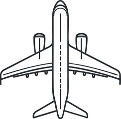 Outline illustration of an airplane viewed from above showcasing its wings and engines