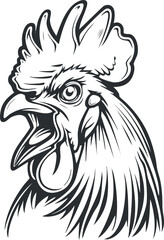 Fototapeta premium Stylized black and white illustration of a rooster head featuring detailed feathers and expression.