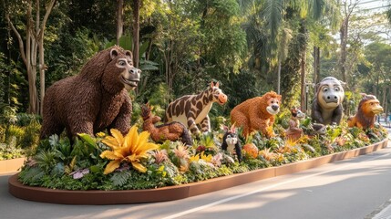 Obraz premium Floral jungle display of popular animated creatures.