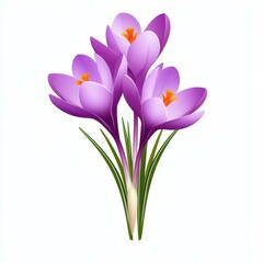 Naklejka premium Bright and realistic crocus flowers stand out against a pure white background, showcasing their vibrant colors and delicate petals.