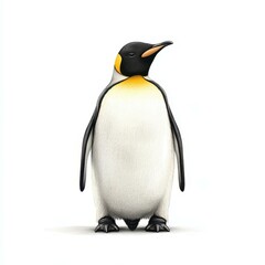 A lifelike penguin stands alone on a  white background, showcasing its unique features and natural grace.