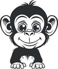 Obraz premium Cute cartoon monkey illustration featuring a smiling chimpanzee with expressive eyes and playful demeanor