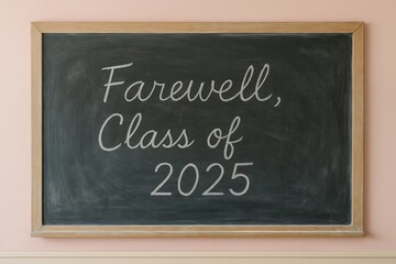 Fototapeta premium Farewell message on chalkboard for class of 2025 graduation celebration