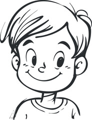 Obraz premium A cheerful cartoon illustration of a smiling boy with a playful expression and simple features.