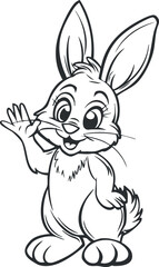 Obraz premium A cheerful cartoon bunny character waving happily with large ears and a friendly expression.