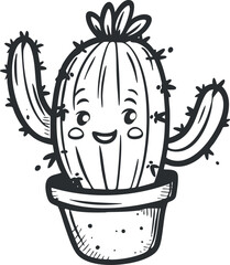 A cute cartoon cactus character smiling in a pot showcasing a whimsical plant design.