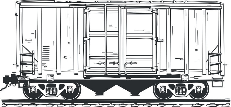 Illustration of a freight train boxcar on railway tracks showcasing transportation and logistics.