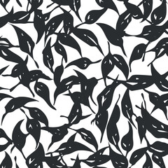 A seamless black leaf pattern on a white background, perfect for various design projects.
