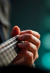 close up of a person playing a guitar