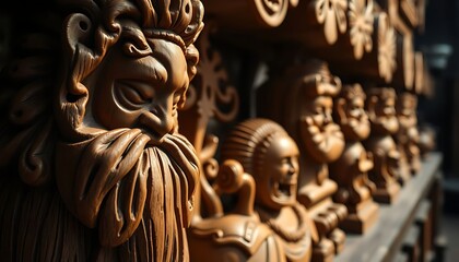 Fototapeta premium close up of a wooden carving of people