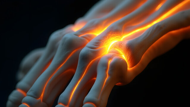 A radiant radial styloid glowing platinum/yellow with tendon pathways. Ideal for wrist surgery simulations or biomechanical engineering.