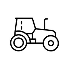 Farm tractor outline illustration in black and white, icon, vector  