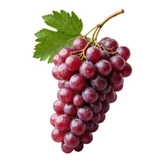Fototapeta premium Red grape bunch with green leaves isolated on white background