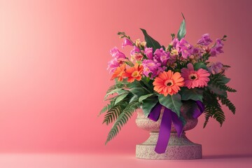 Fototapeta premium Vibrant floral arrangement in a decorative urn.