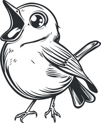 Fototapeta premium A whimsical illustration of a singing bird with an expressive face and detailed feathers.