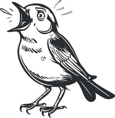 Fototapeta premium A playful illustration of a singing bird with a cartoonish expression and open beak