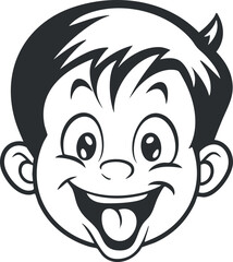 Obraz premium A joyful cartoon face of a boy smiling with a playful expression and tongue out.