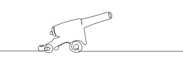 continuous line cannon vector illustration with transparent background editable stroke.