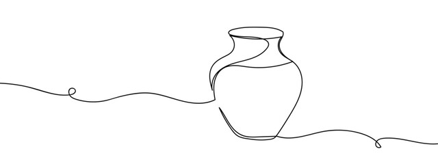 Continuous line, pottery, jar, vase vector illustration with transparent background editable stroke.