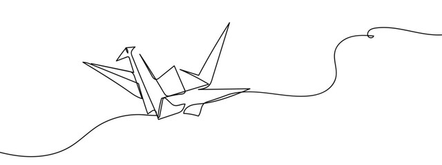 continuous line paper bird vector illustration with transparent background editable stroke.