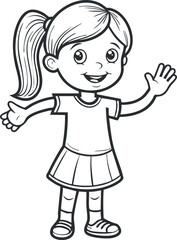 Fototapeta premium A cheerful cartoon girl smiling with pigtails and playful hand gesture in a fun illustration.