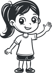 A cheerful cartoon girl with a playful pose and a bright smile in a fun illustration.