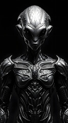 Alien Encounter Under Starry Sky with Futuristic Spaceship