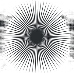 Naklejka premium An abstract starburst design featuring black rays radiating from a central point on a white background.