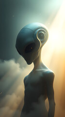 Alien Encounter Under Starry Sky with Futuristic Spaceship