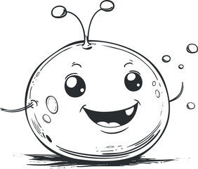 A cheerful and playful cartoon bubble character with a smiling face and whimsical features.