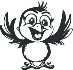 Obraz premium A cheerful cartoon bird with big eyes and outstretched wings, perfect for children's illustrations.