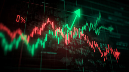 Stock Market Chart with Green Up Arrow and Red Down Arrow