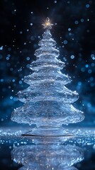 Sparkling Ice Christmas Tree Photo On Blue Festive Background Celebration And Magic