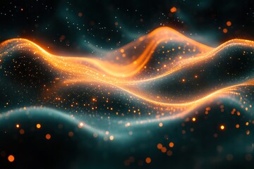 Obraz premium Glowing Waves of Light Abstract Digital Artwork with Sparkling Particles and Dynamic Flow