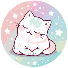 Cute kawaii cartoon cat in pastel colors children's design with copy space