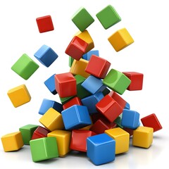 Obraz premium Colorful Blocks Falling Pile Toy Cubes 3D Render