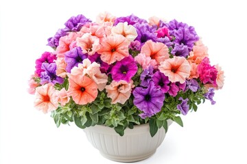 Colorful Petunia in White Pot