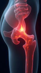 Naklejka premium A pulled-off trochanter fracture glowing titanium/pink. Perfect for muscle-bone interaction studies.