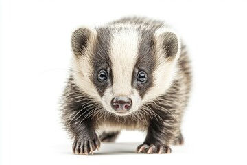 Fototapeta premium Baby Badger Walking on White