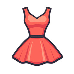 Simple flat cartoon icon depicting a stylish red dress design perfect for casual or semi-formal occasions