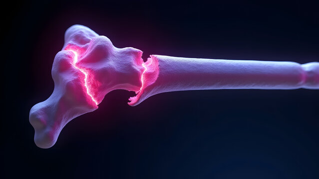 A double humerus fracture glowing titanium/purple with ischemic risk. Ideal for vascularized bone grafting.
