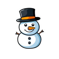 Cheerful snowman with classic top hat and carrot nose stands ready for winter festivities