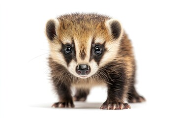 Cute Baby Badger Standing on White
