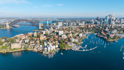 Fototapeta premium The Sydney harbor bridge and the harbor side suburb of Kirribilli .