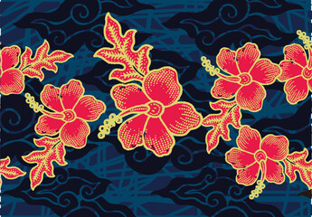 Indonesian Batik Motif with a very beautiful Hibiscus pattern