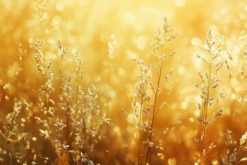 Fototapeta premium Golden Grass in Sunlight with Bokeh Background