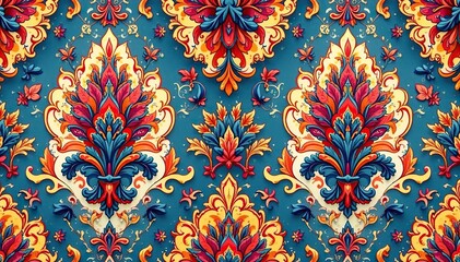 Large-scale damask with bold repeating palmette and arabesque shapes , style, arabesque