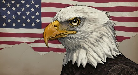 Naklejka premium The American Bald Eagle in Illustrative Detail: A Symbol of Strength and Sovereignty 
